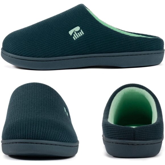 Women's Teal  Two-Tone Comfy Memory Foam Slipper Slip-On  Indoor House Shoes - Picture 3 of 6